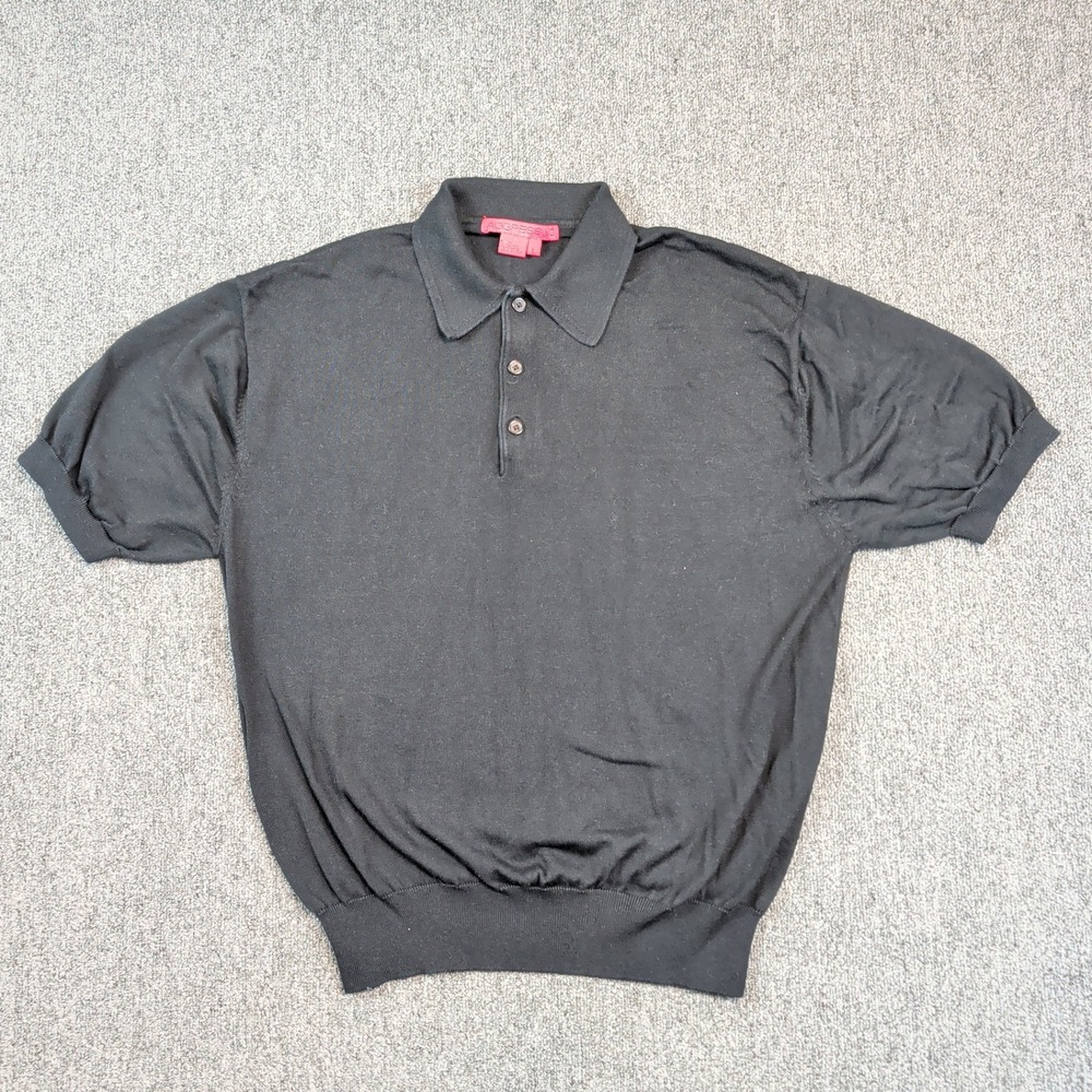 Aggressivo Y2K Silk Cotton Knit Polo Sweater Large Black Quiet Luxury Minimalist